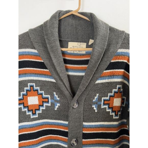 NWOT Brave Soul Aztec Men's Button Up Heavy Cardigan Shawl Neck Southwestern M - Picture 2 of 8